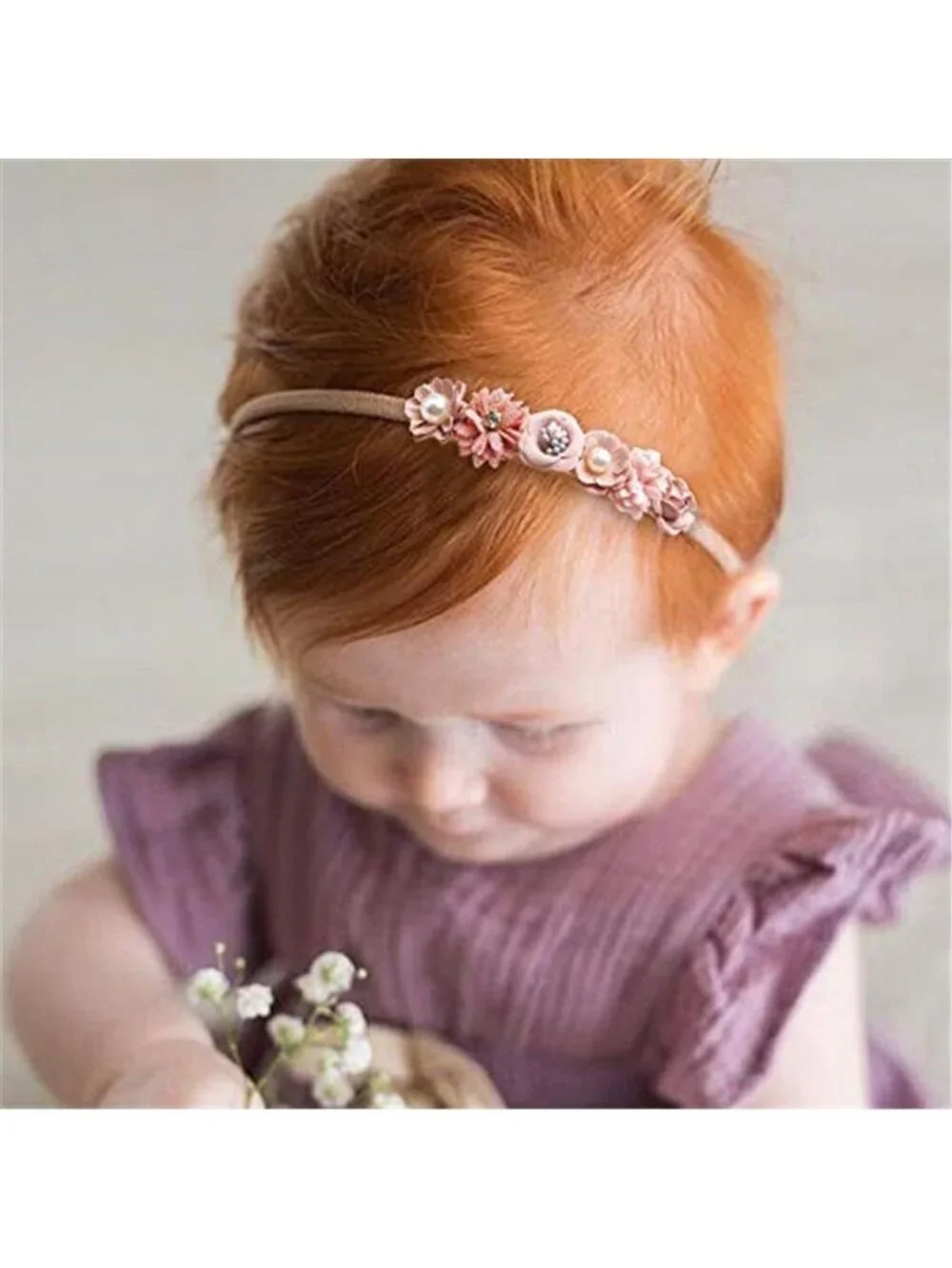 Baby Girl Headbands 3 Pack Pink Flower Nylon Hair Bands Newborn Infant Toddler